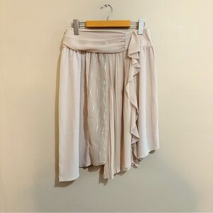 Monocromatic Cream Asymmetrical Flowy Skirt with Ruffles